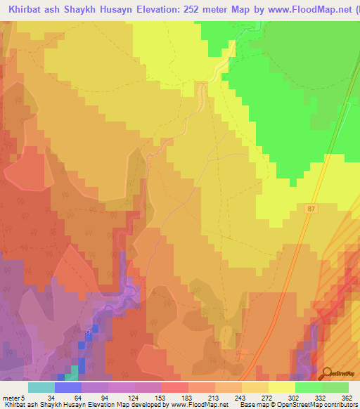Khirbat ash Shaykh Husayn,Syria Elevation Map
