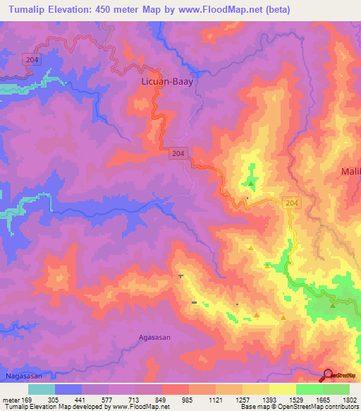 Tumalip,Philippines Elevation Map