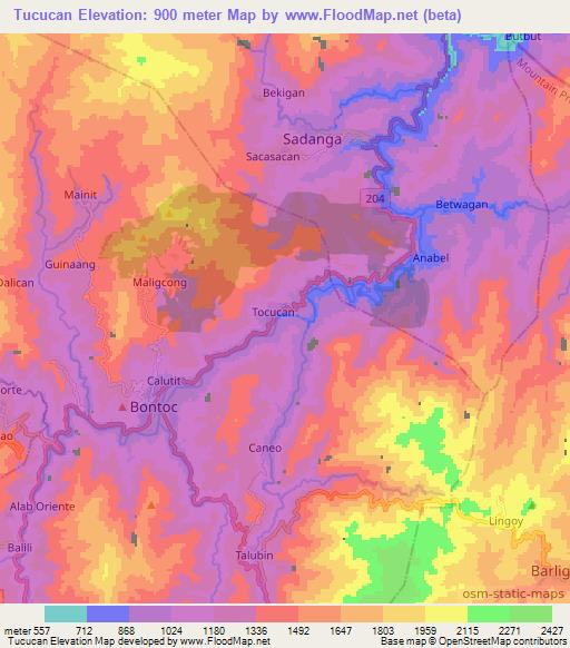 Tucucan,Philippines Elevation Map