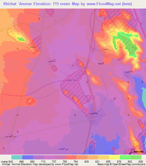 Khirbat `Ammar,Syria Elevation Map
