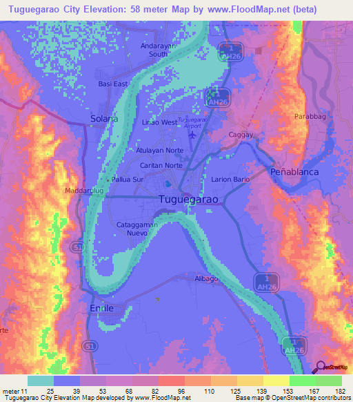 Tuguegarao City,Philippines Elevation Map