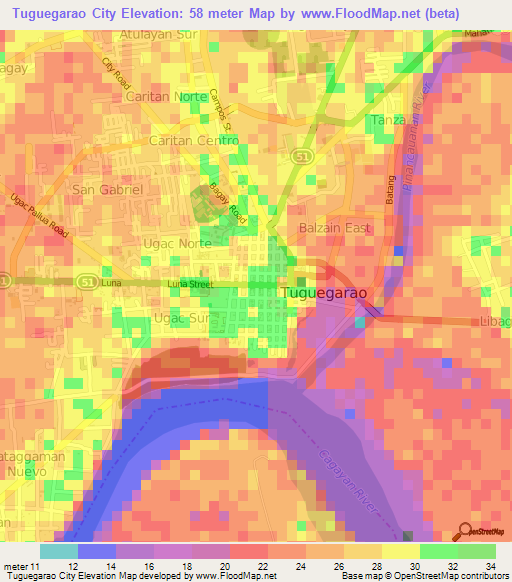 Tuguegarao City,Philippines Elevation Map