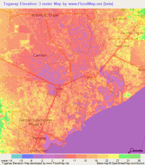 Tuganay,Philippines Elevation Map