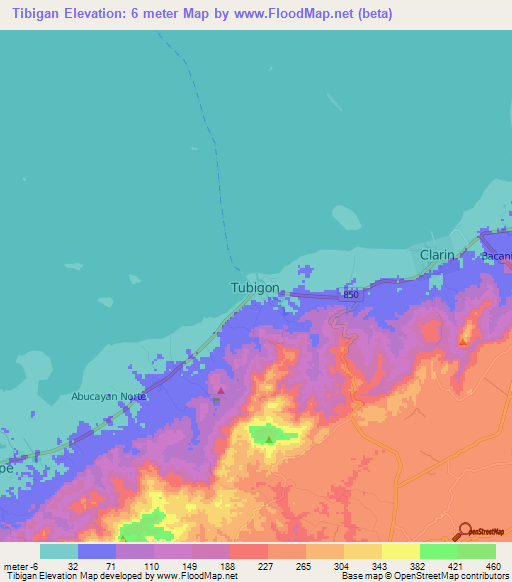 Tibigan,Philippines Elevation Map