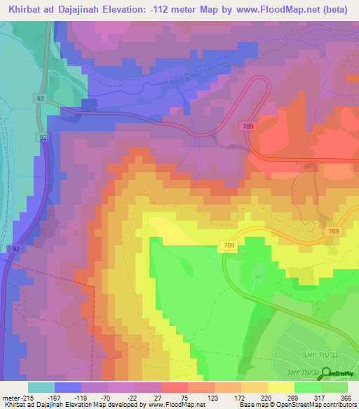 Khirbat ad Dajajinah,Syria Elevation Map