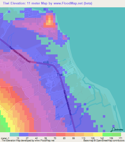 Tiwi,Philippines Elevation Map