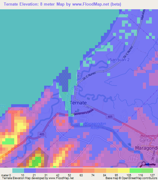 Ternate,Philippines Elevation Map
