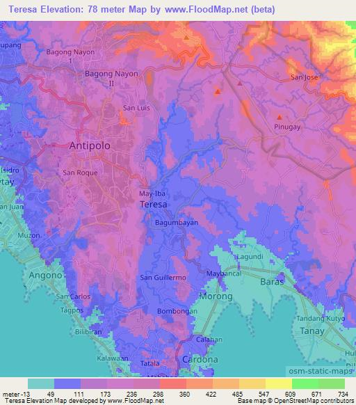 Teresa,Philippines Elevation Map
