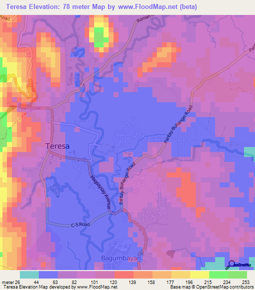 Teresa,Philippines Elevation Map