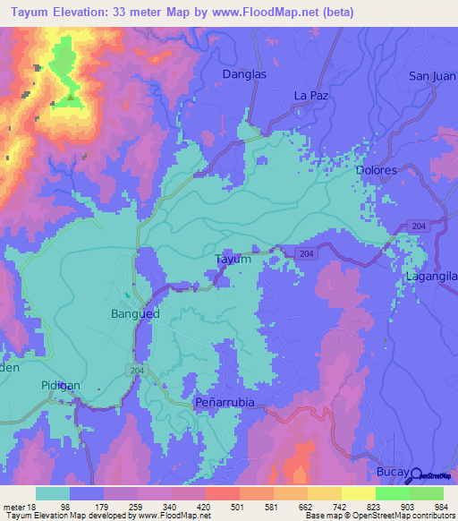 Tayum,Philippines Elevation Map