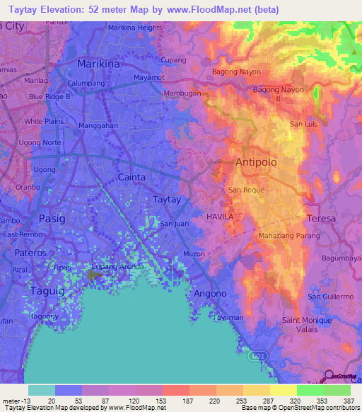 Taytay,Philippines Elevation Map