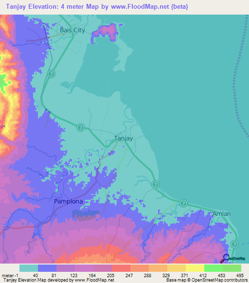 Tanjay,Philippines Elevation Map
