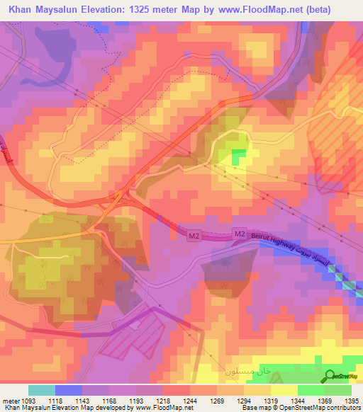 Khan Maysalun,Syria Elevation Map