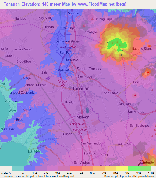 Tanauan,Philippines Elevation Map