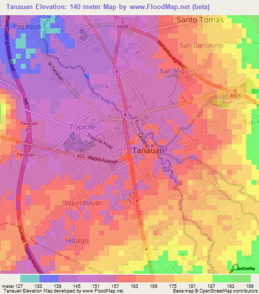 Tanauan,Philippines Elevation Map
