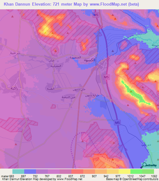 Khan Dannun,Syria Elevation Map