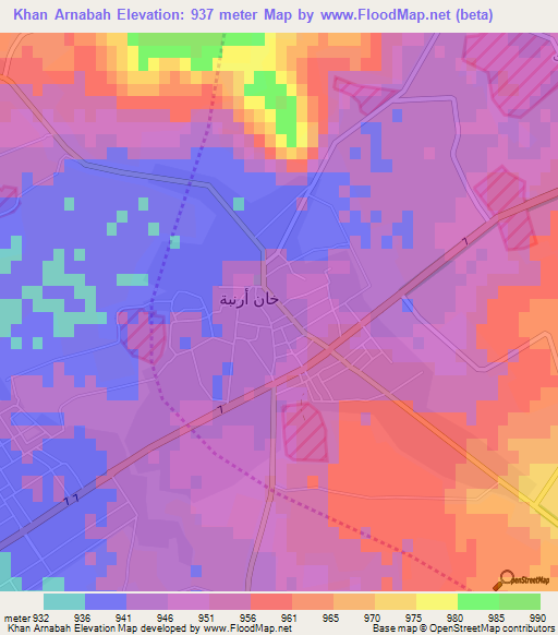 Khan Arnabah,Syria Elevation Map