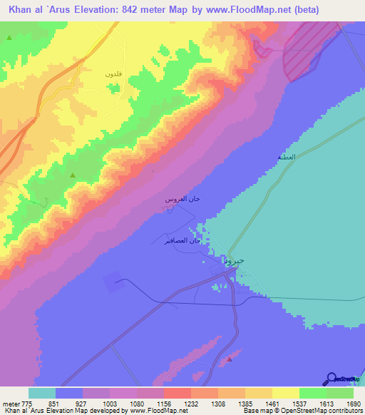 Khan al `Arus,Syria Elevation Map