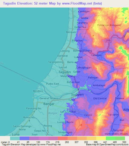 Tagudin,Philippines Elevation Map