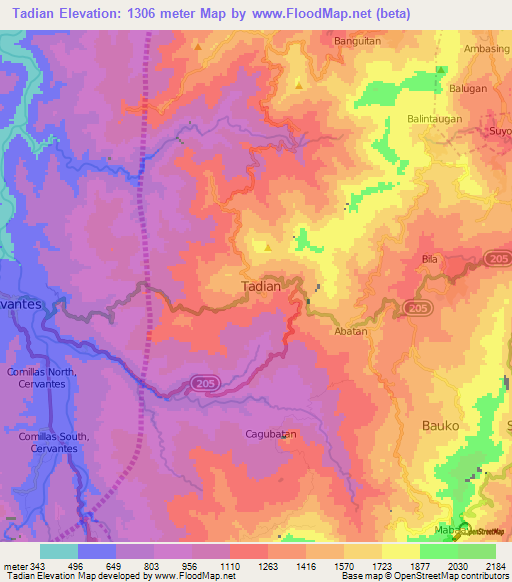 Tadian,Philippines Elevation Map