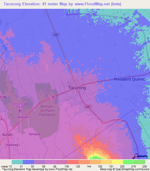 Tacurong,Philippines Elevation Map