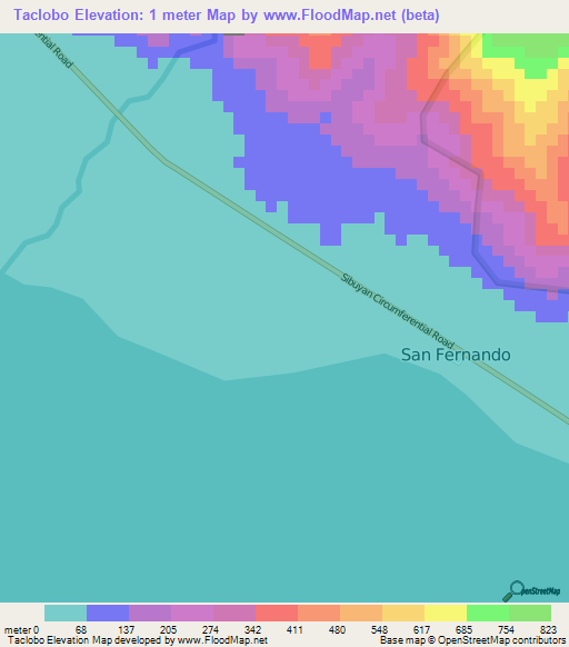 Taclobo,Philippines Elevation Map