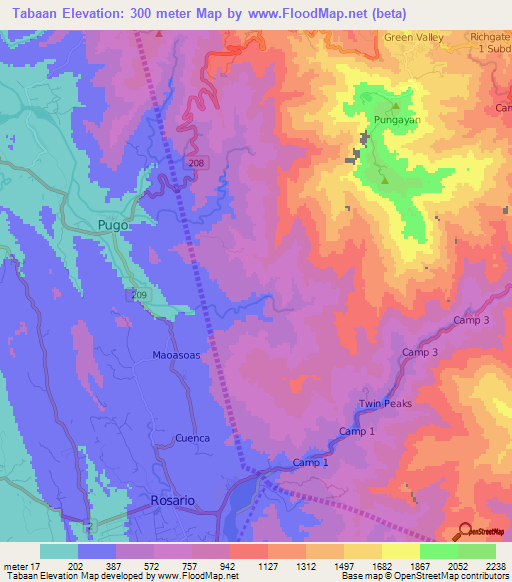 Tabaan,Philippines Elevation Map