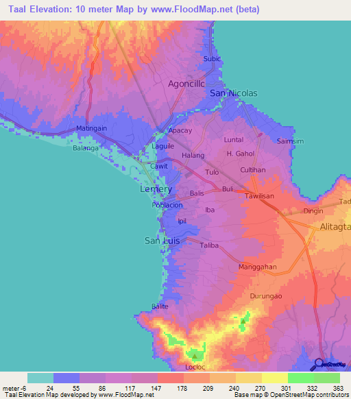 Taal,Philippines Elevation Map