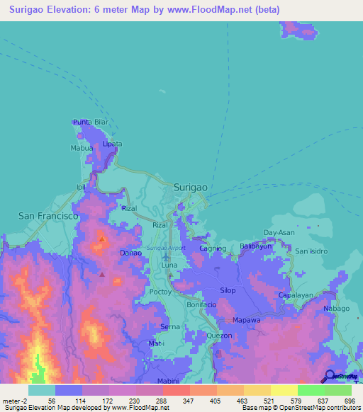 Surigao,Philippines Elevation Map