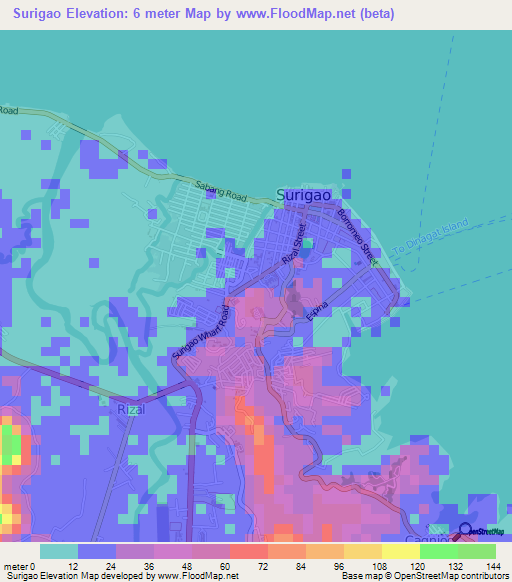 Surigao,Philippines Elevation Map