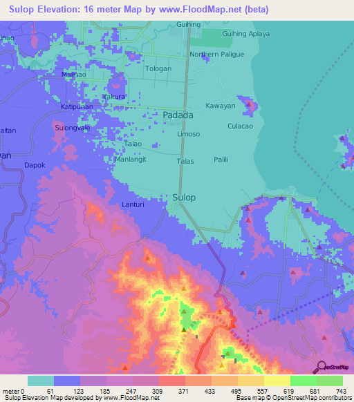 Sulop,Philippines Elevation Map