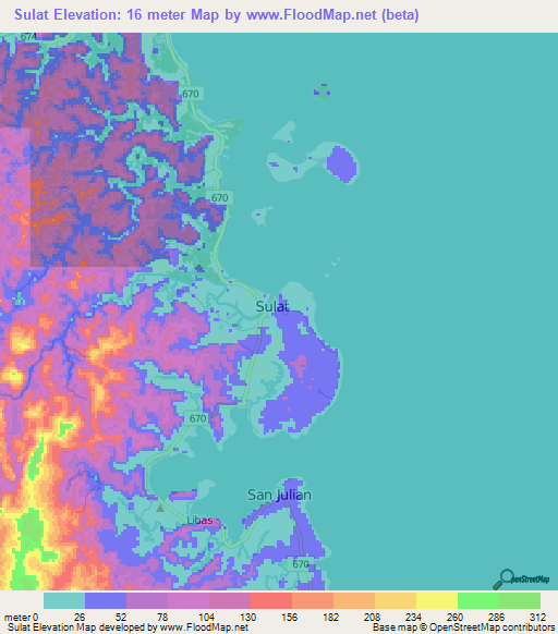 Sulat,Philippines Elevation Map