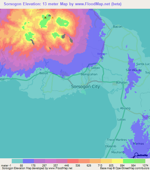 Sorsogon,Philippines Elevation Map