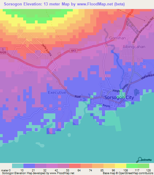 Sorsogon,Philippines Elevation Map