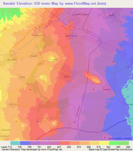 Kanakir,Syria Elevation Map