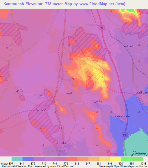 Kammunah,Syria Elevation Map