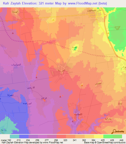 Kafr Zaytah,Syria Elevation Map