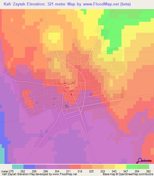 Kafr Zaytah,Syria Elevation Map