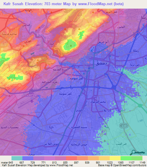 Kafr Susah,Syria Elevation Map