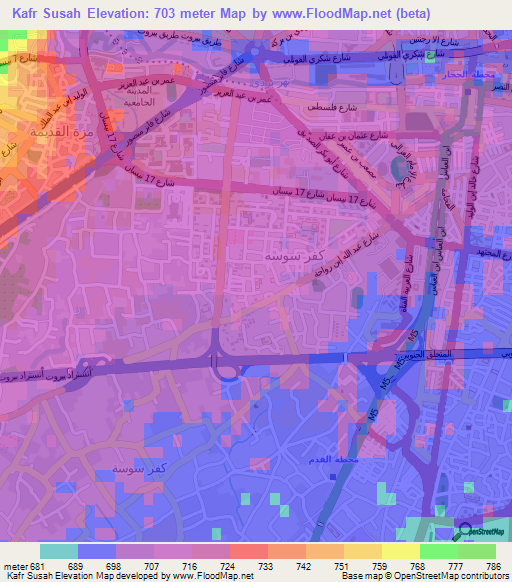 Kafr Susah,Syria Elevation Map