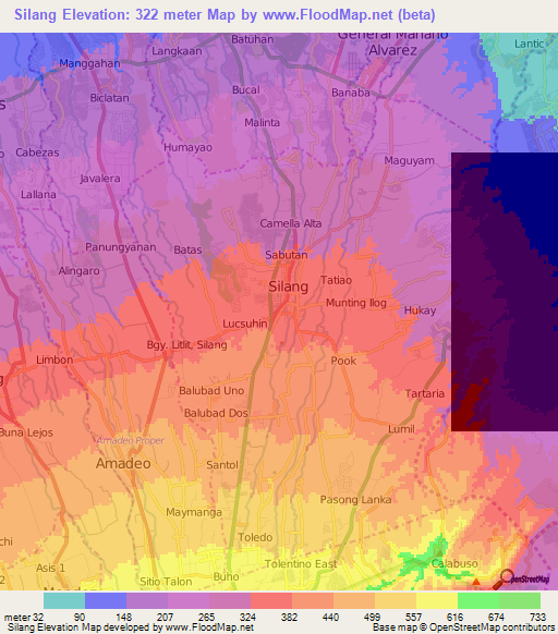 Silang,Philippines Elevation Map