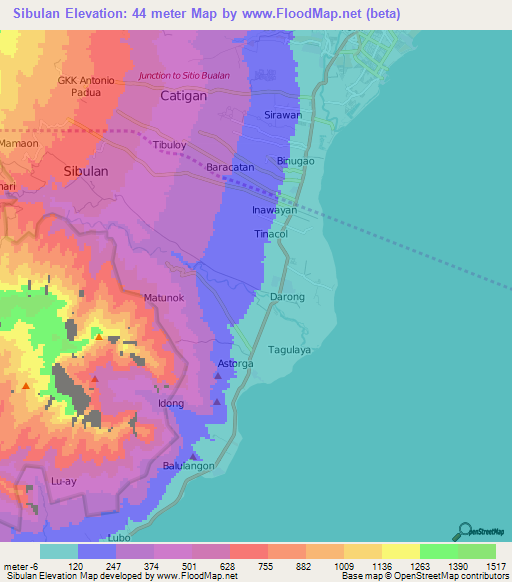 Sibulan,Philippines Elevation Map