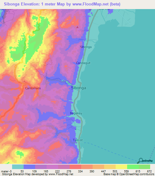 Sibonga,Philippines Elevation Map
