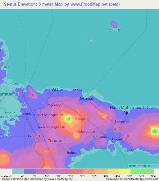 Semut,Philippines Elevation Map