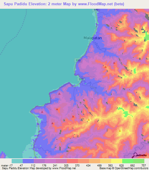 Sapu Padidu,Philippines Elevation Map