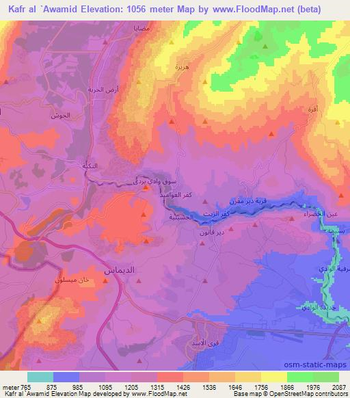 Kafr al `Awamid,Syria Elevation Map