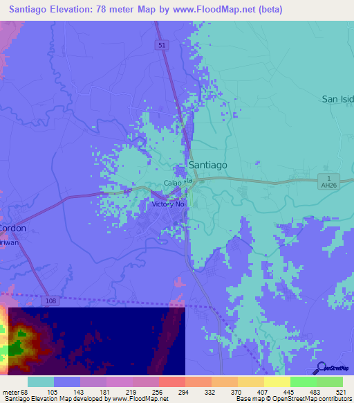 Santiago,Philippines Elevation Map