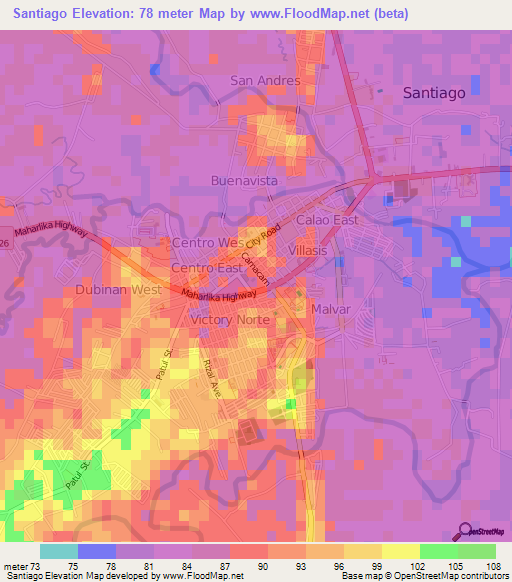 Santiago,Philippines Elevation Map