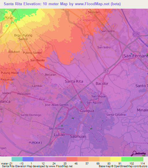 Santa Rita,Philippines Elevation Map