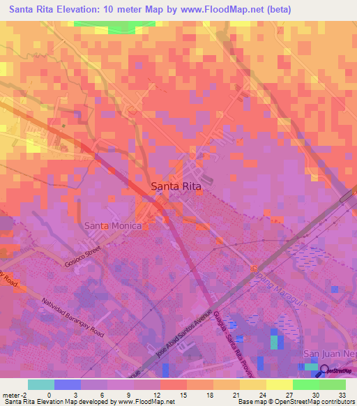 Santa Rita,Philippines Elevation Map
